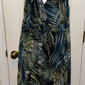 Tropical Leaf Print Maxi Dress